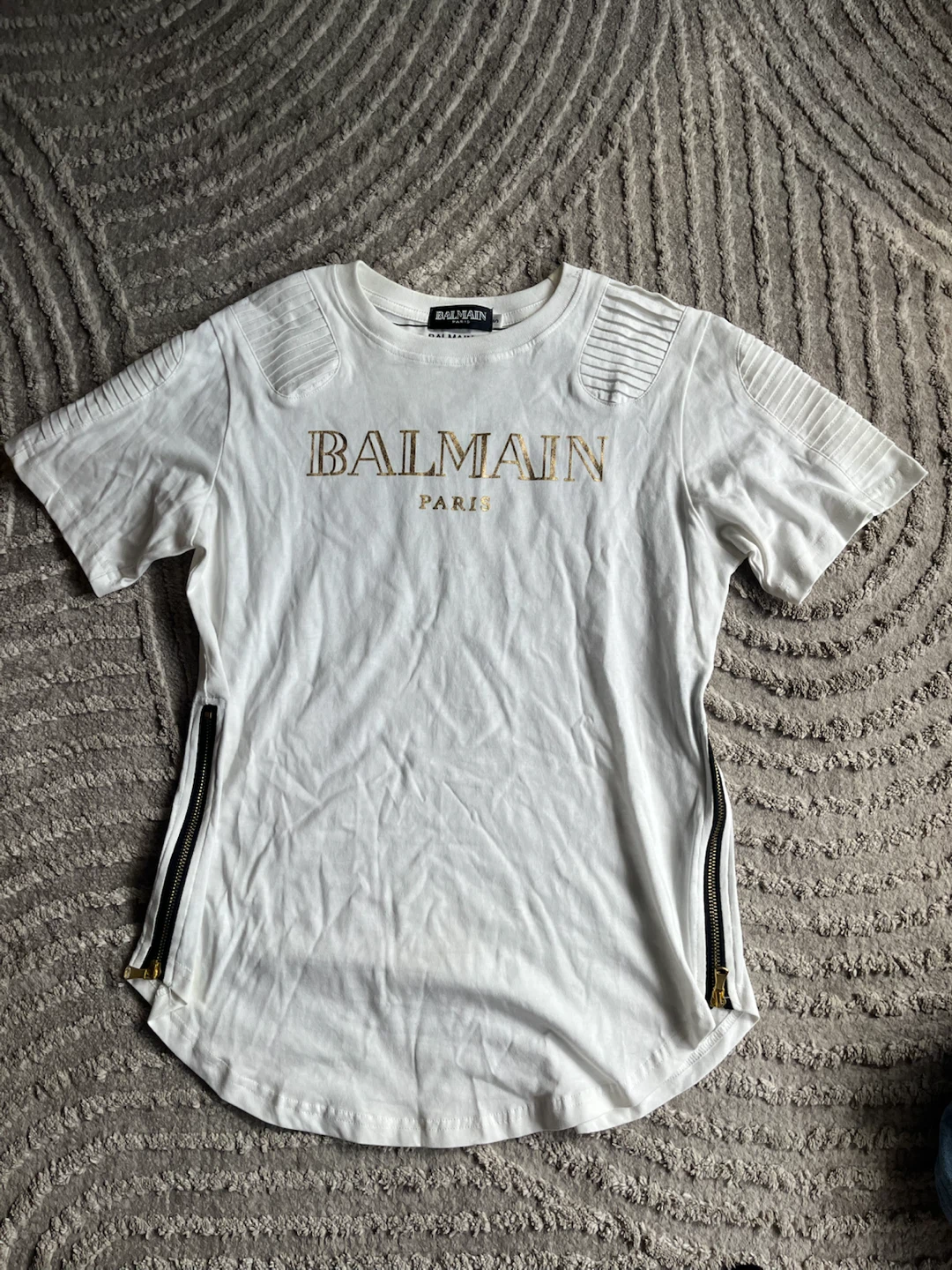 Balmain Paris White T-Shirt with Gold Logo