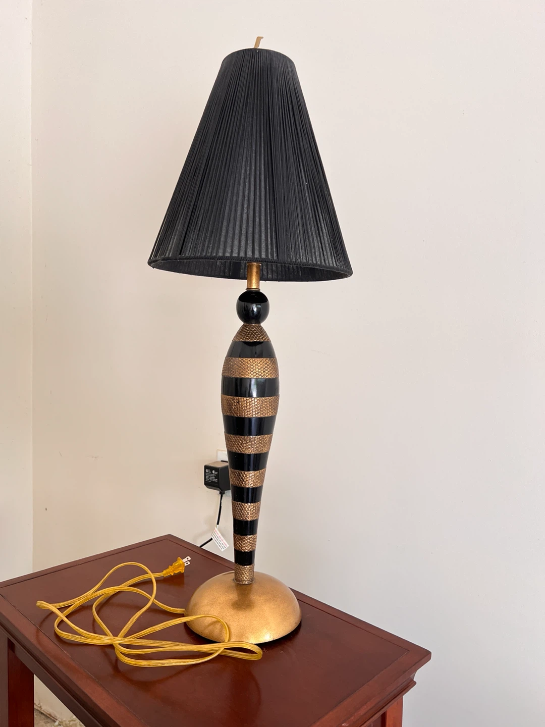 Unique Striped Table Lamp with Black Pleated Shade
