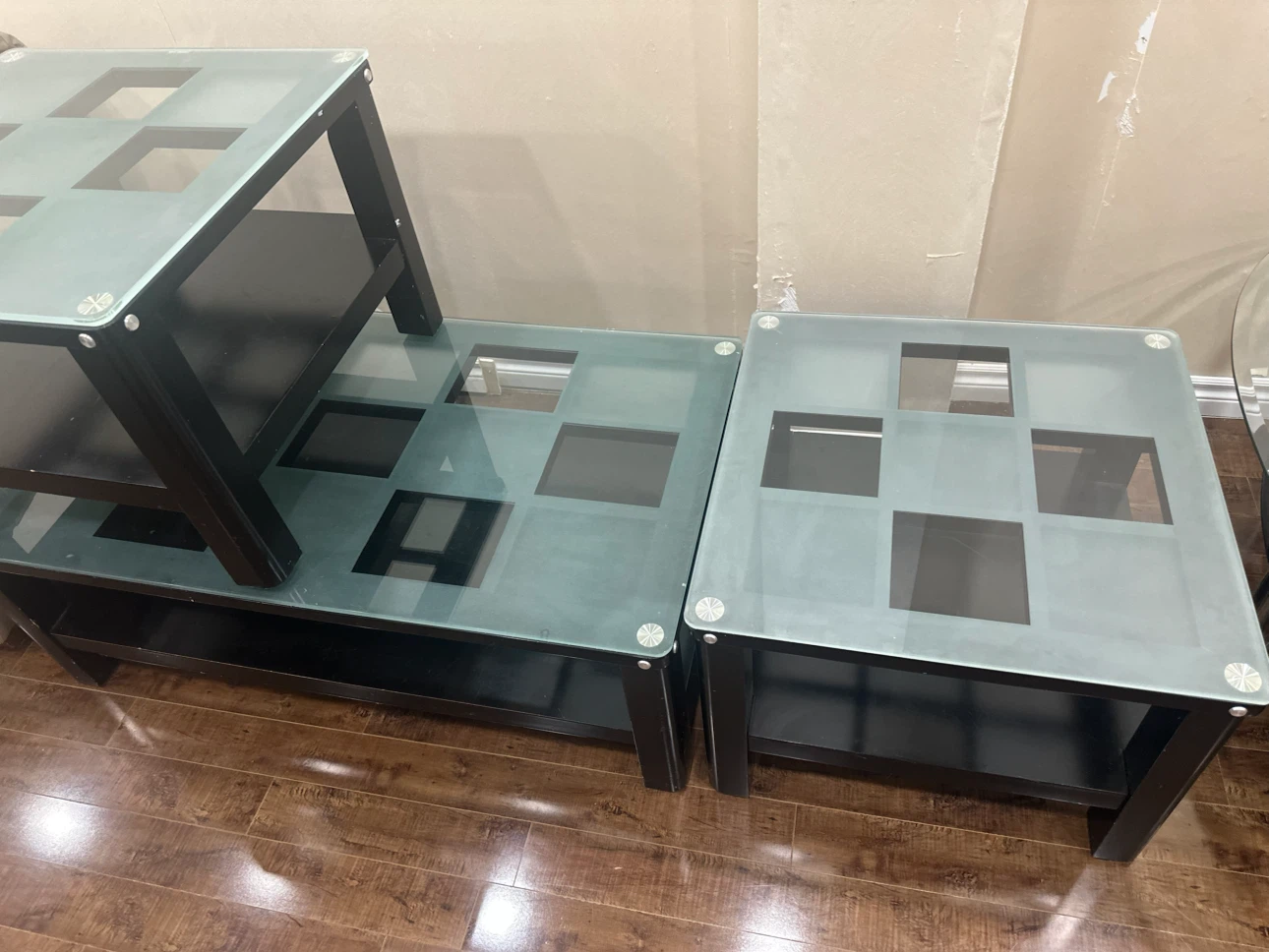 Set of 3 Glass Top Side Tables