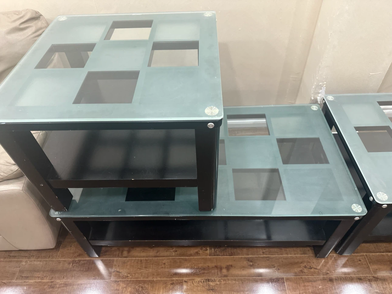 Set of 3 Glass Top Side Tables - photo 2