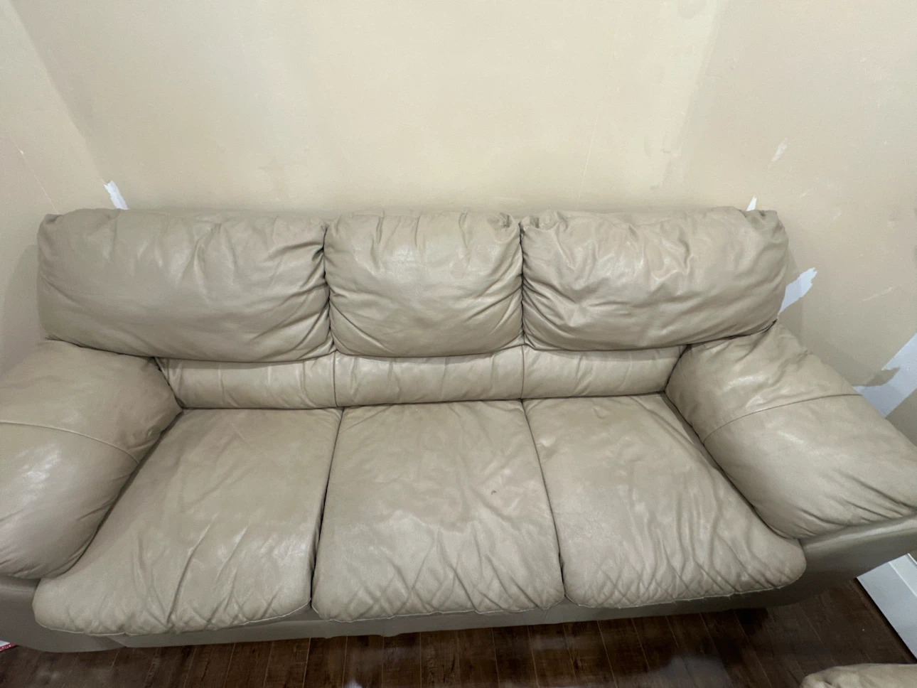 Light Beige Leather Sofa and Loveseat Set