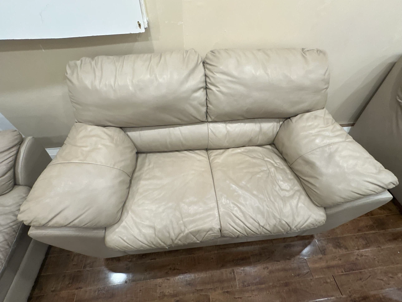 Light Beige Leather Sofa and Loveseat Set - photo 2