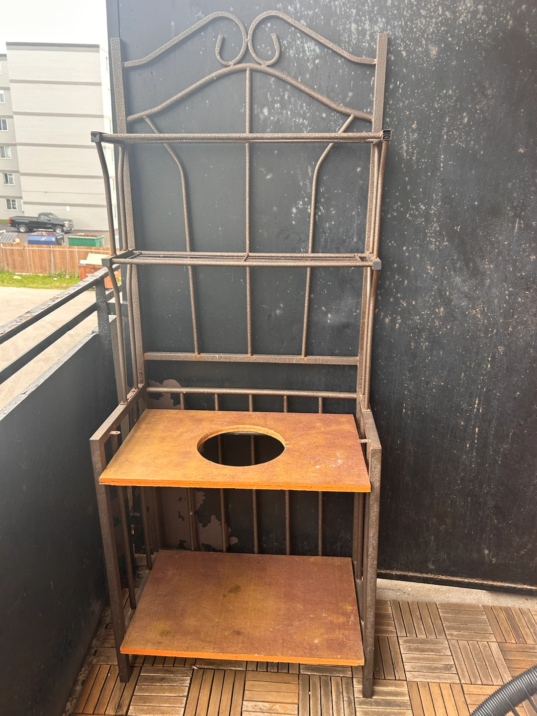 Metal Rack with Wooden Shelves