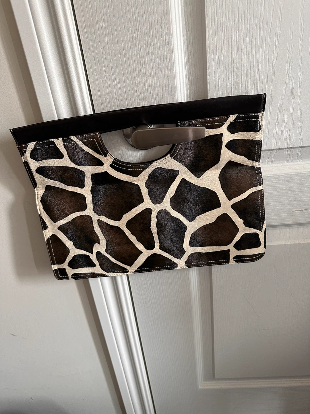Giraffe Print Clutch Bag with Wooden Handle