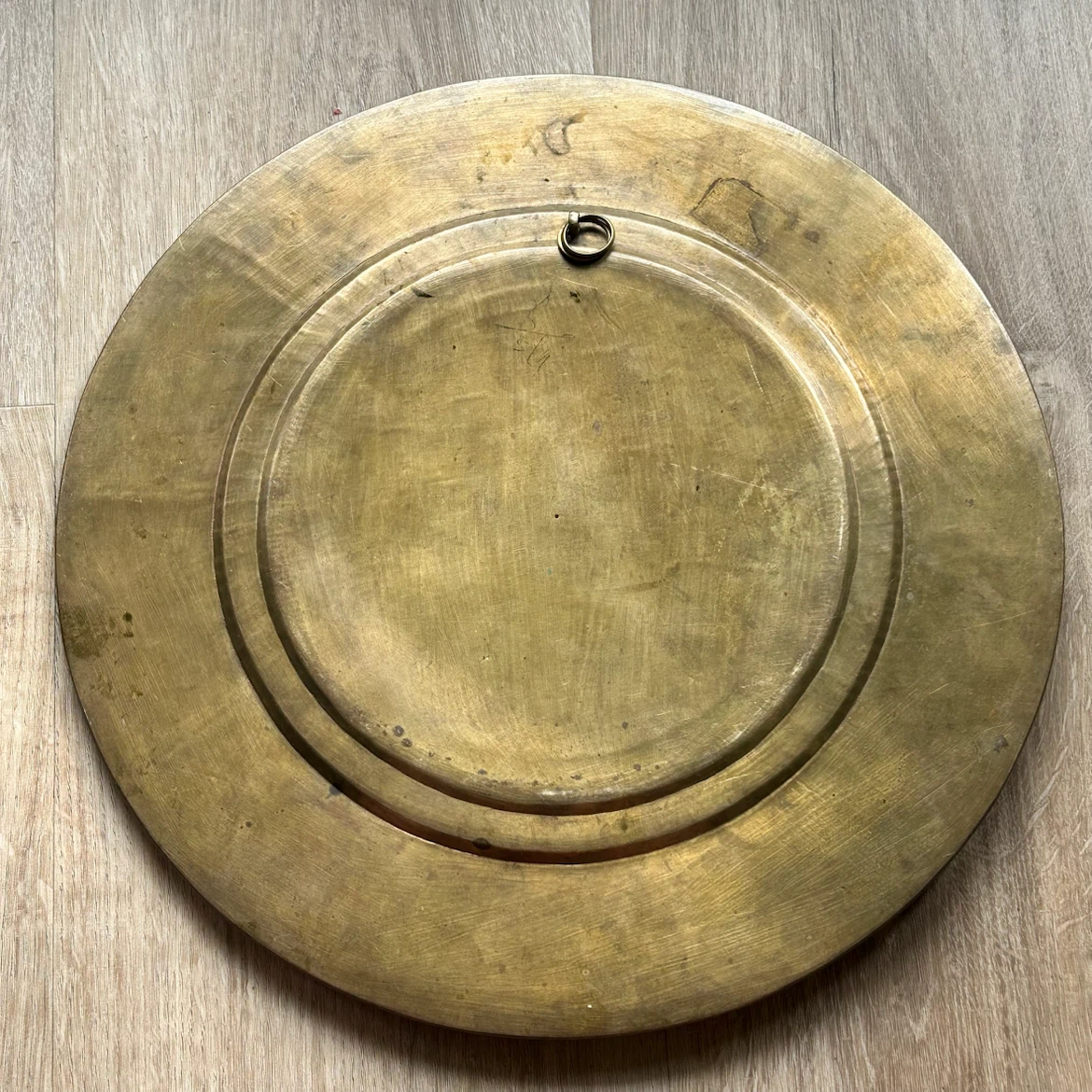 Vintage Embossed Brass & Copper Saraswati Wall Plate 12” - photo 4