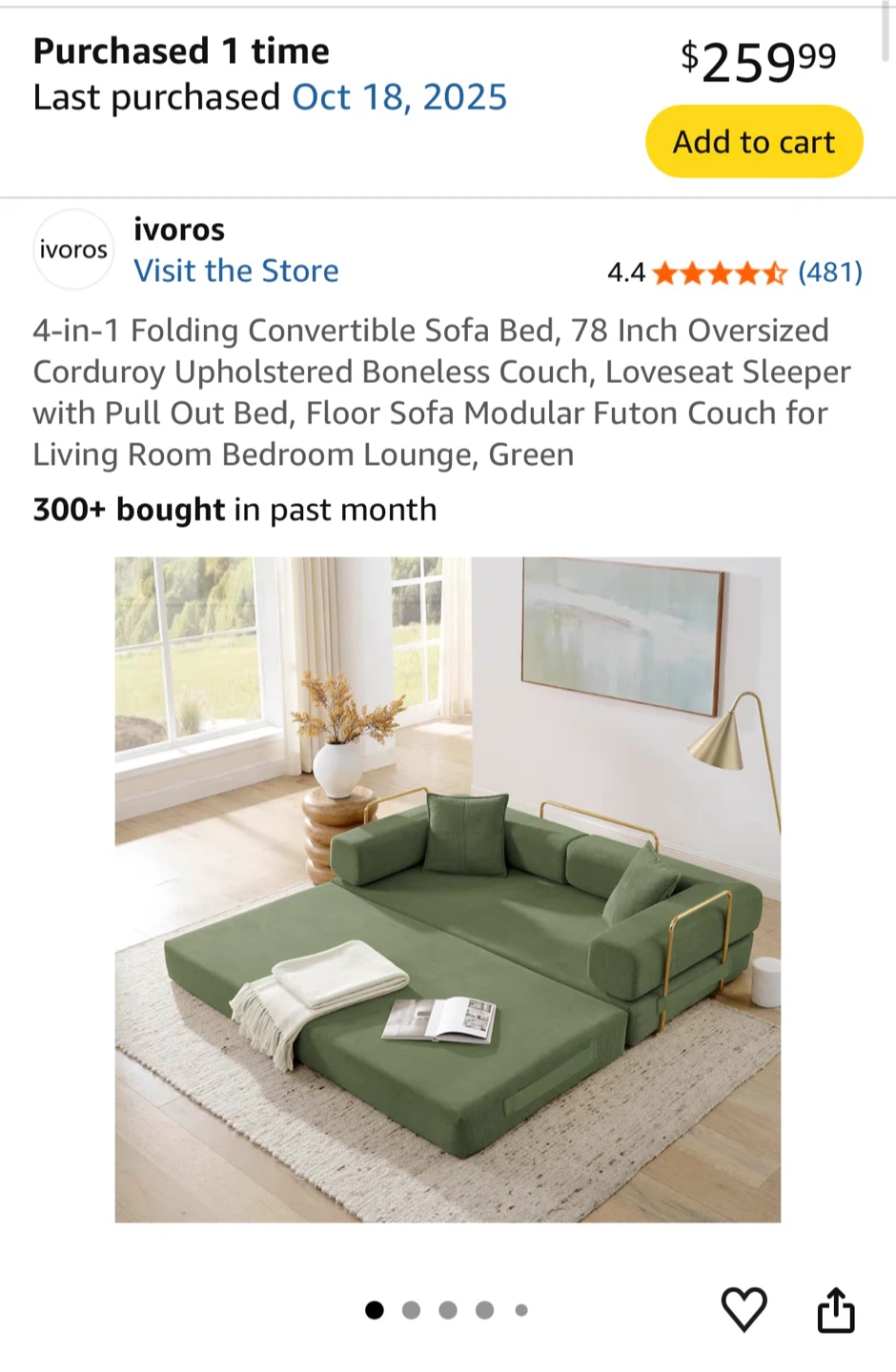 Green 4-in-1 Folding Convertible Sofa Bed - photo 3
