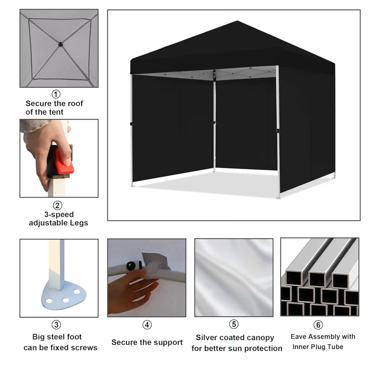 10x10ft Black Pop-Up Canopy Tent with Sidewalls - photo 3