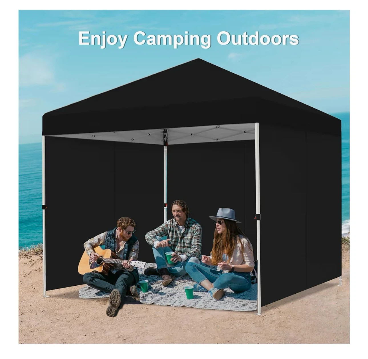 10x10ft Black Pop-Up Canopy Tent with Sidewalls - photo 5