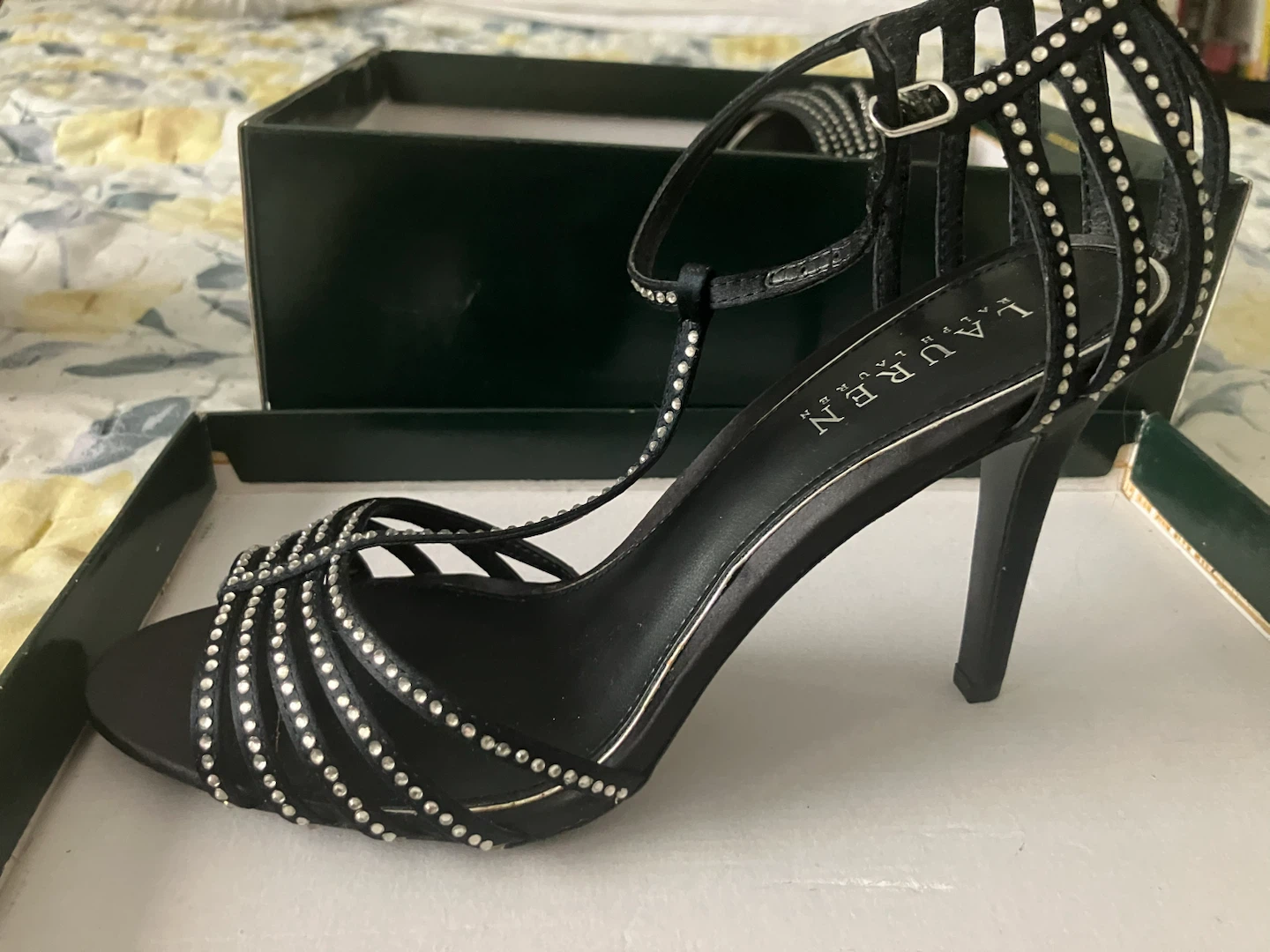Ralph Lauren Adasia Black Embellished Heels - Size 8.5B