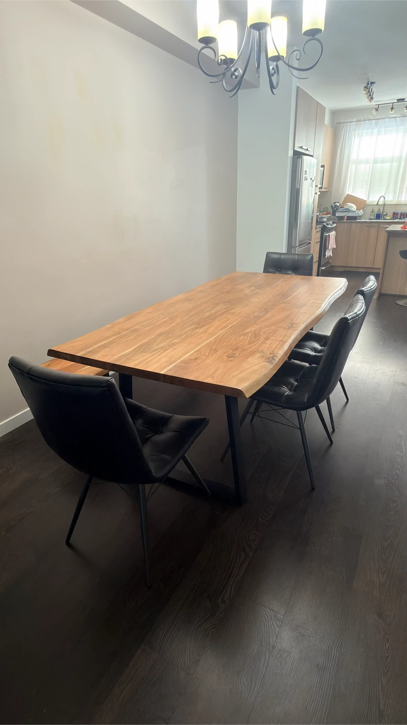 Live Edge Dining Table, Bench and 4 chairs from The Brick