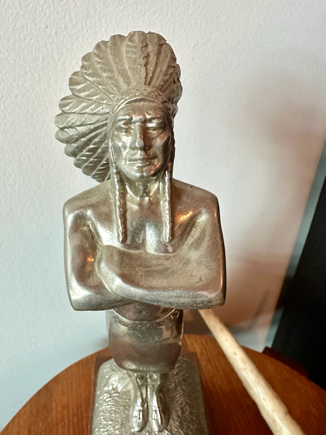 VINTAGE MID CENTURY MODERN CHROME NATIVE CHIEF STATUE INDIGENOUS