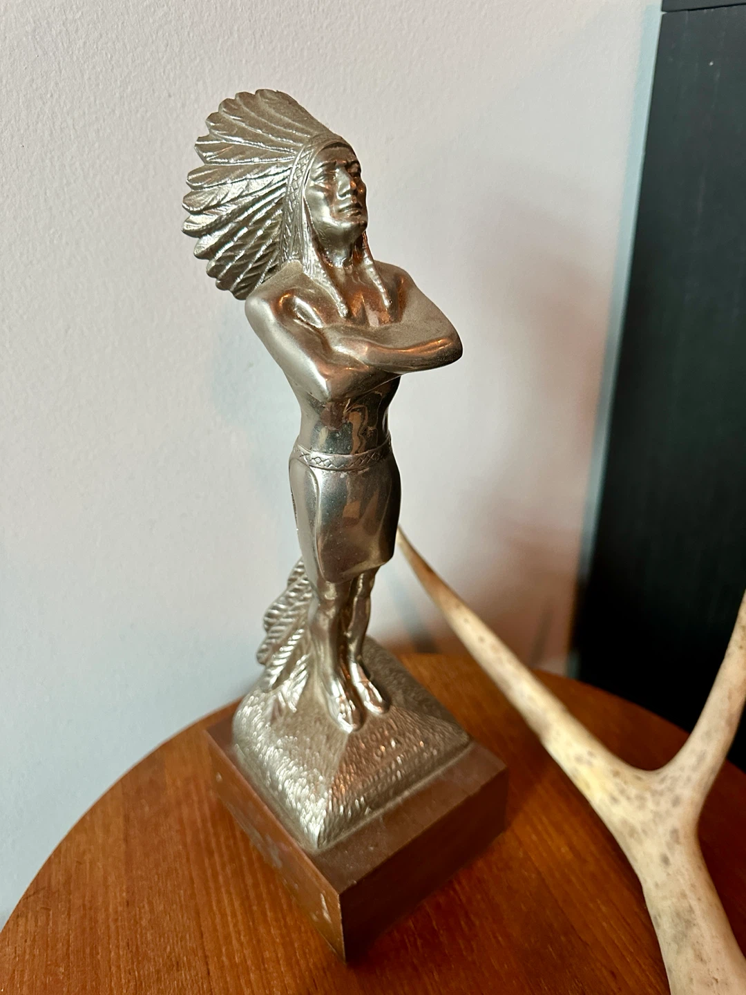 VINTAGE MID CENTURY MODERN CHROME NATIVE CHIEF STATUE INDIGENOUS - photo 2