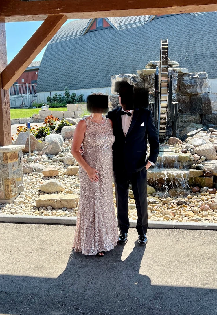 Elegant Rose Gold Sequin Lace Gown