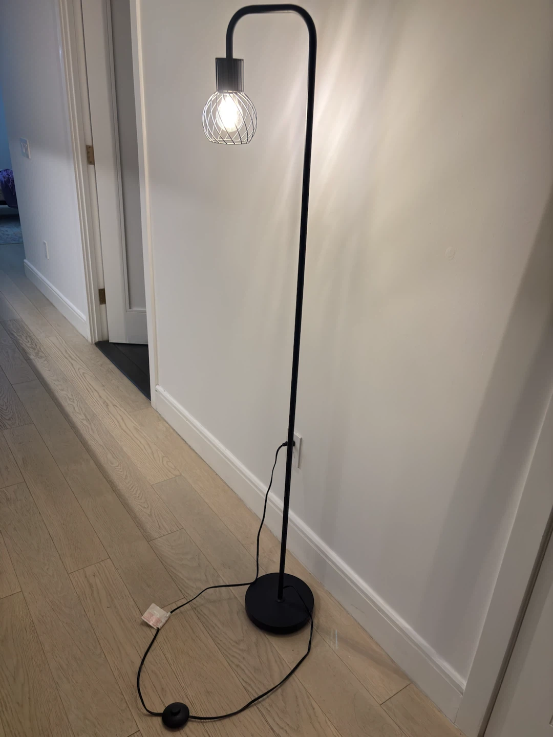 Black Metal Floor Lamp with Cage Shade
