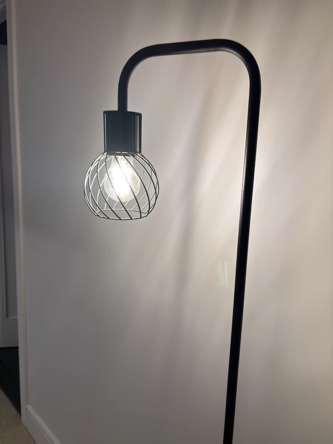 Black Metal Floor Lamp with Cage Shade - photo 2