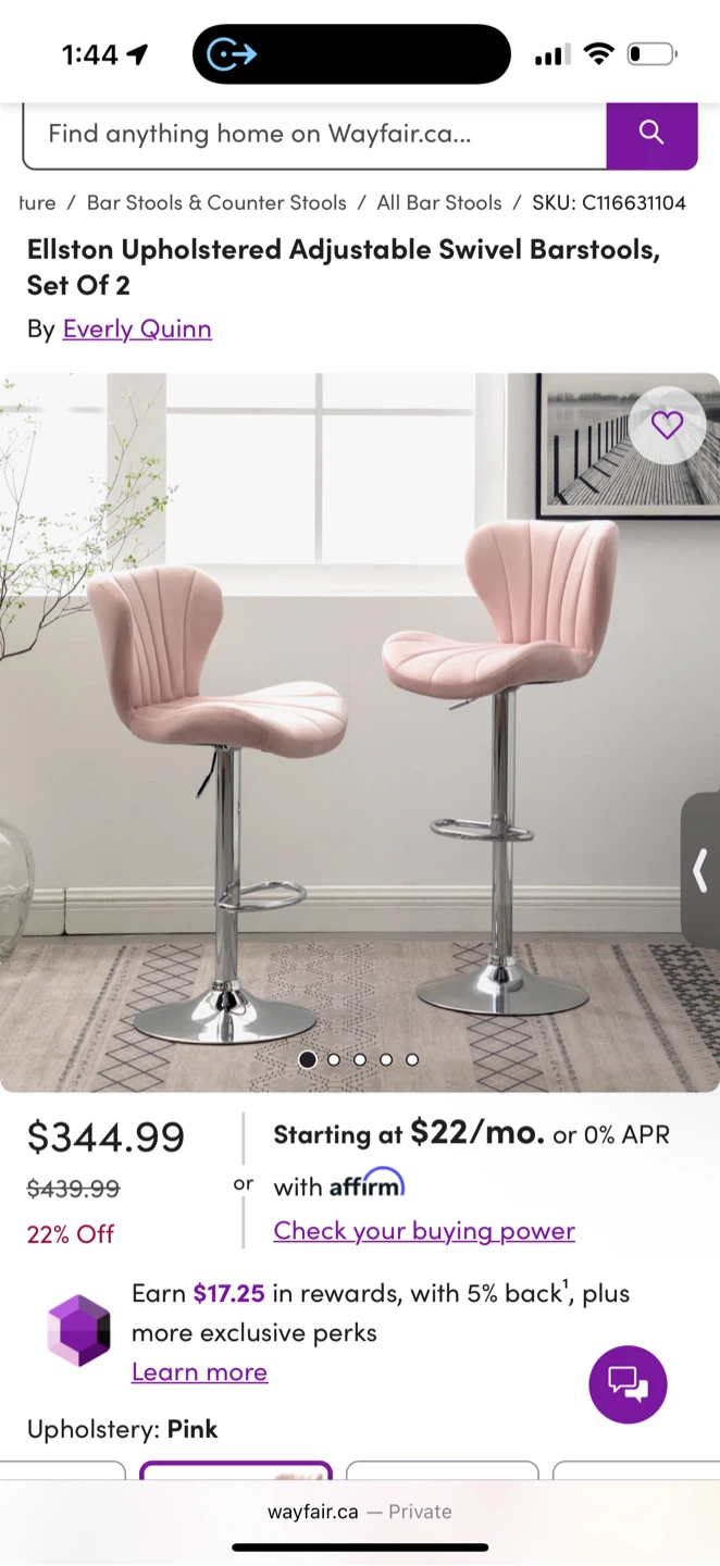 Set of 4 Pink Velvet Bar Stools