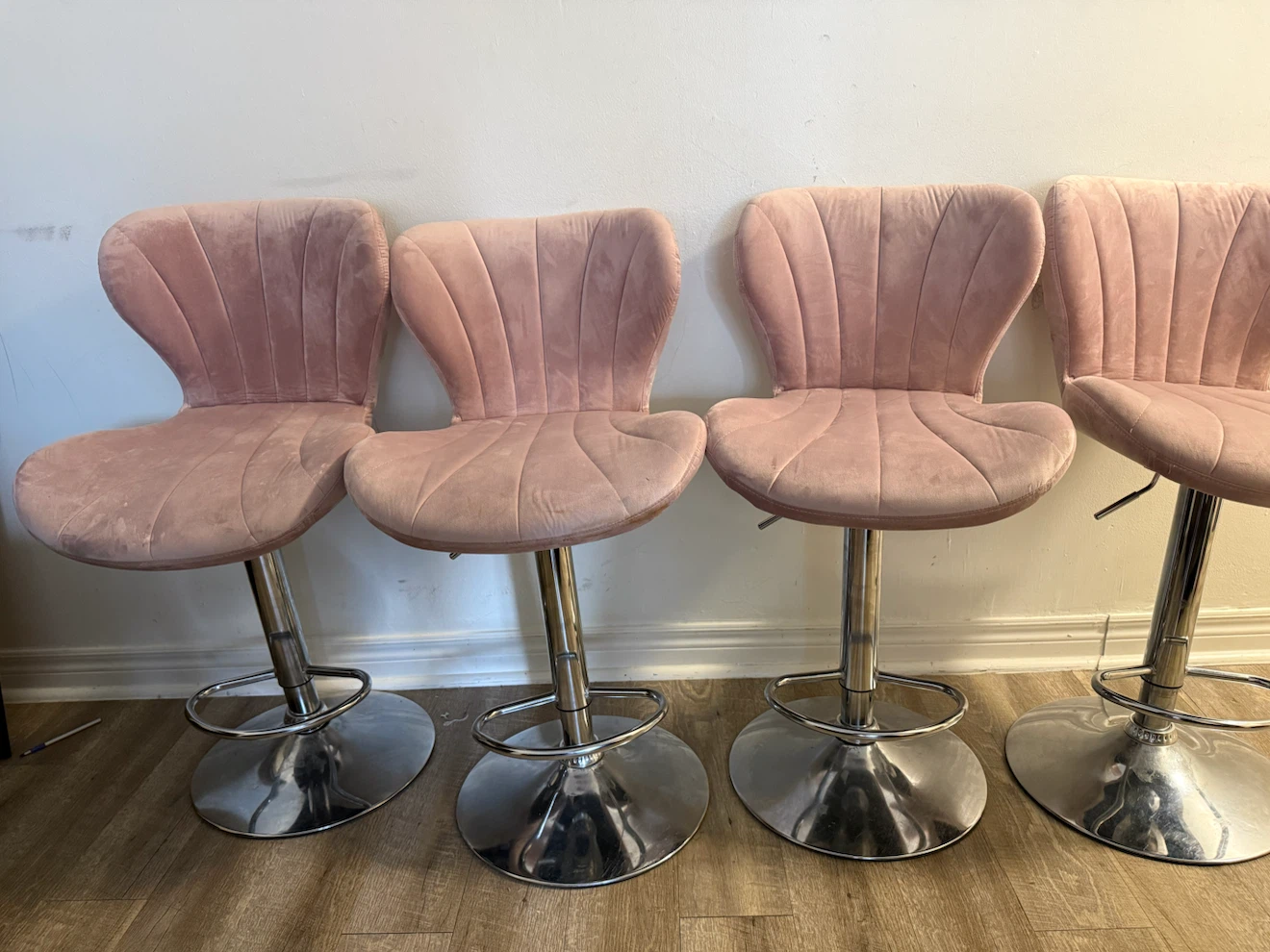 Set of 4 Pink Velvet Bar Stools - photo 2