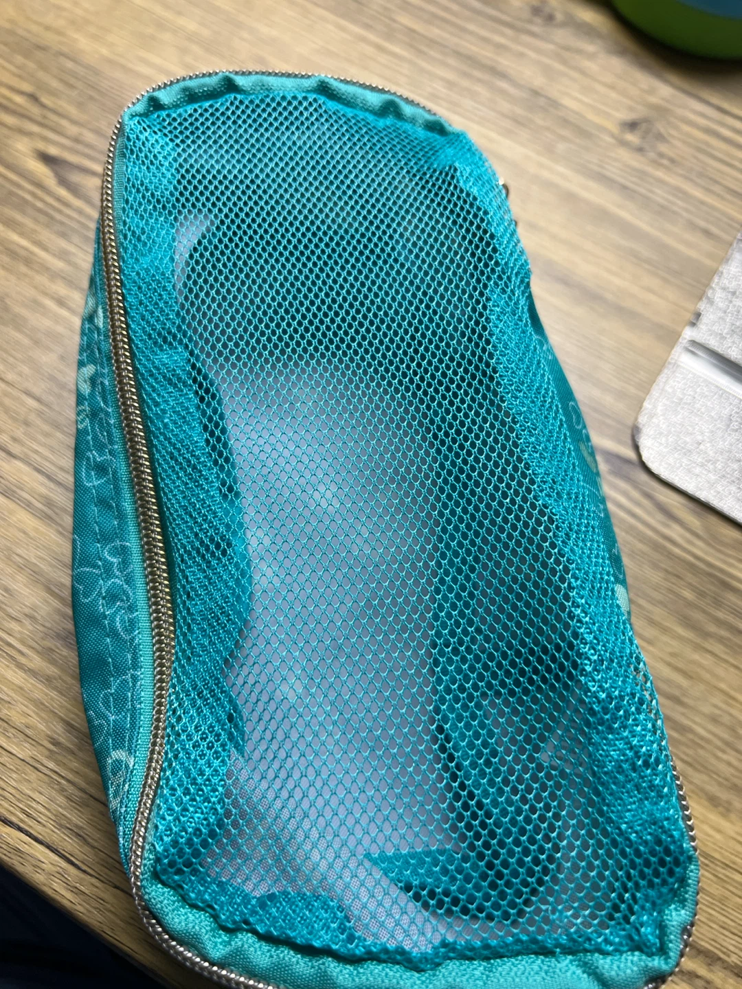 Teal Mesh and Fabric Zippered Pouch