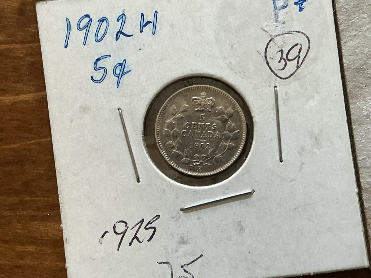 Antique CANADIAN Coins 1890 20c, 1902 5c, 1908 10c, 1916 50c - photo 5