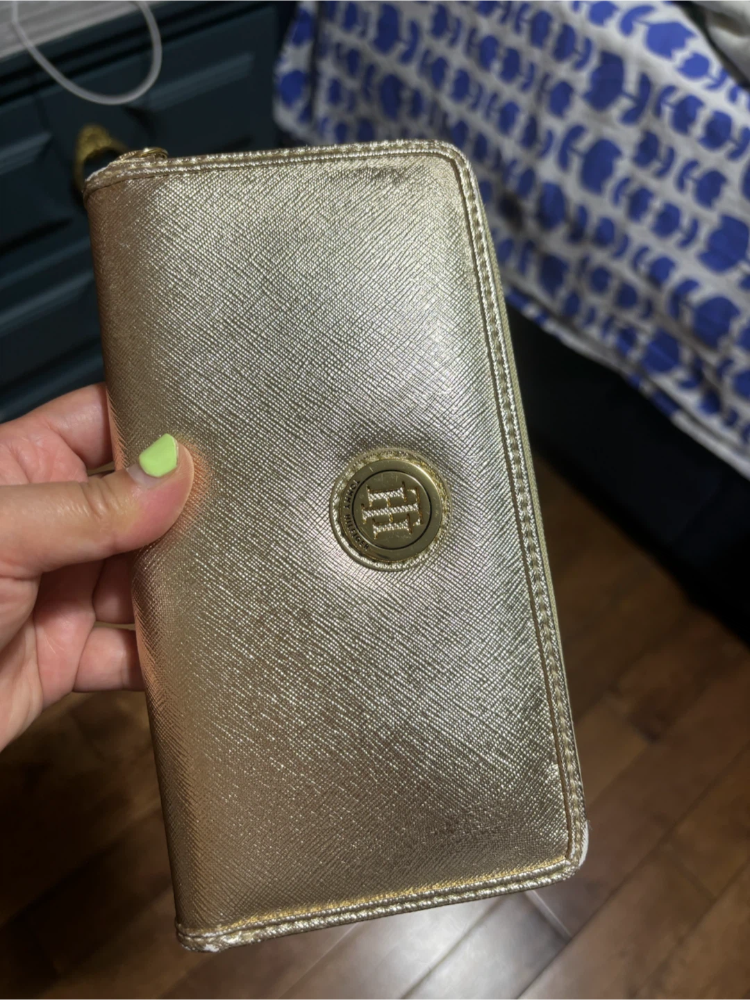 Gold Textured Zip-Around Wallet