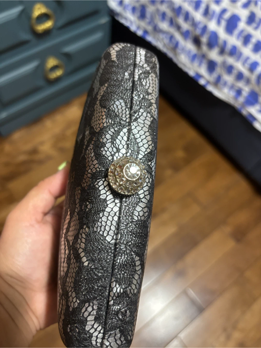 Clutch Purse with Lace Overlay and Rhinestone Clasp - photo 3