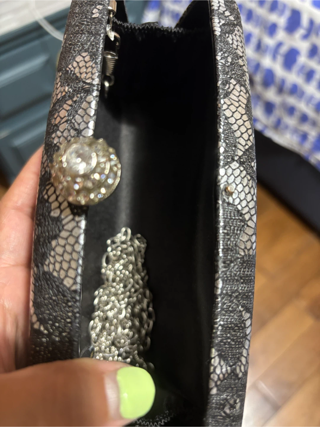 Clutch Purse with Lace Overlay and Rhinestone Clasp - photo 4