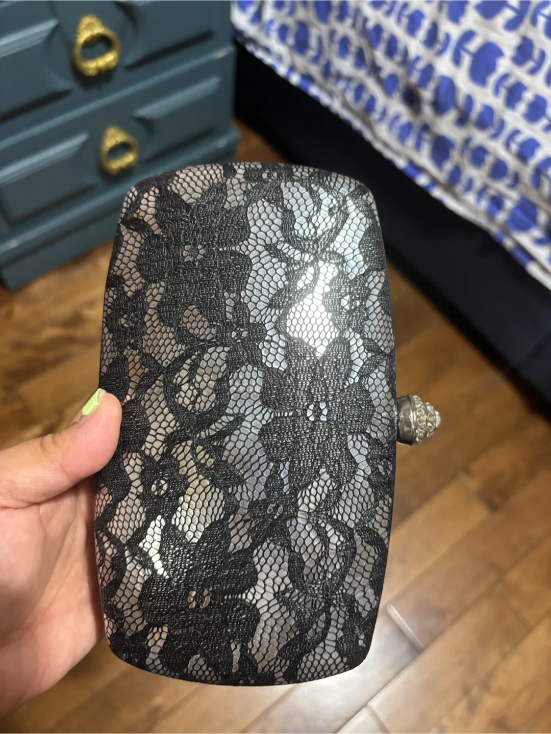 Clutch Purse with Lace Overlay and Rhinestone Clasp - photo 5