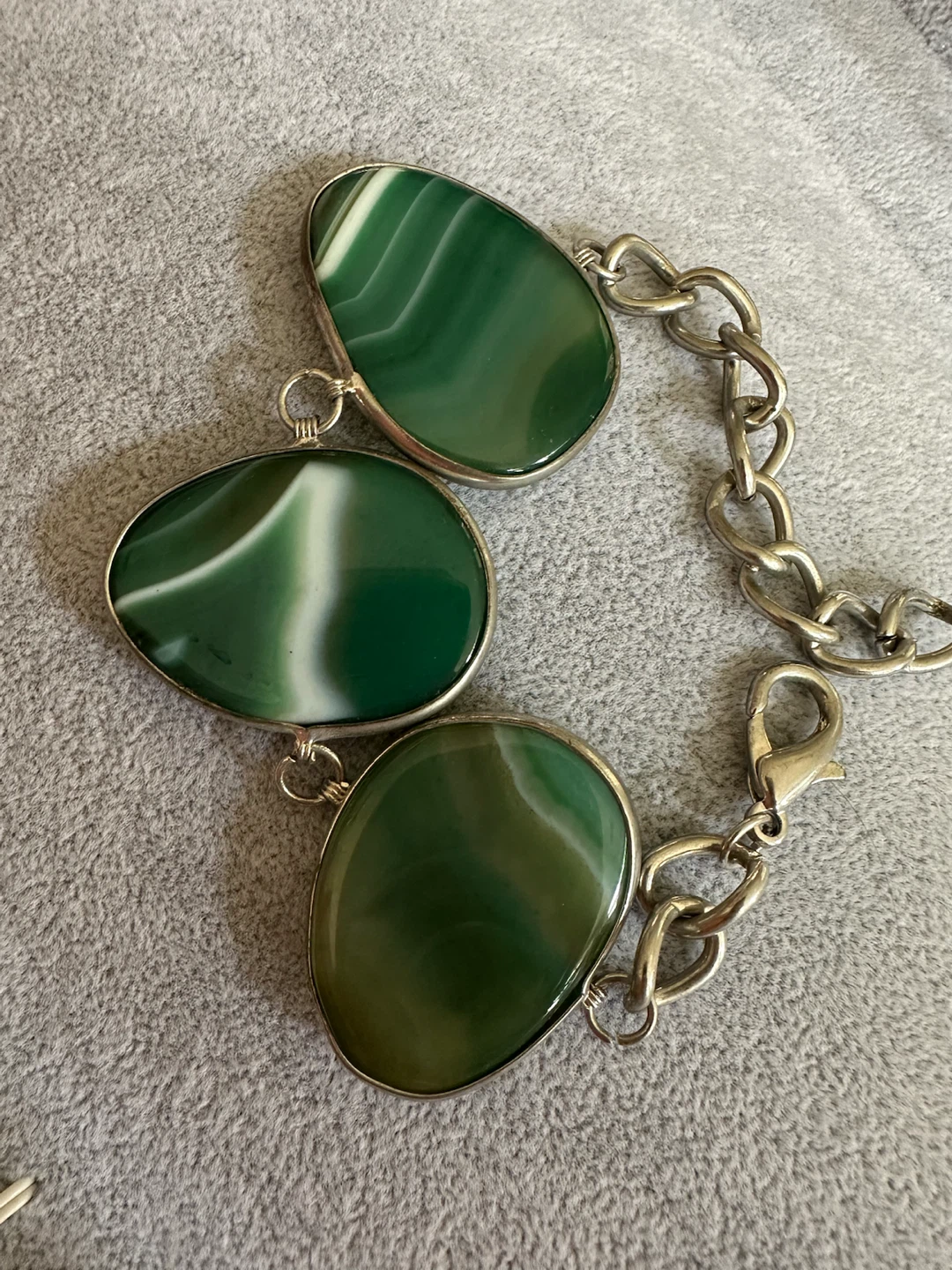 Green Agate & Silver Tone Chain Belt