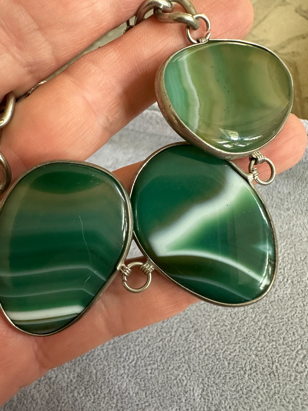 Green Agate & Silver Tone Chain Belt - photo 2