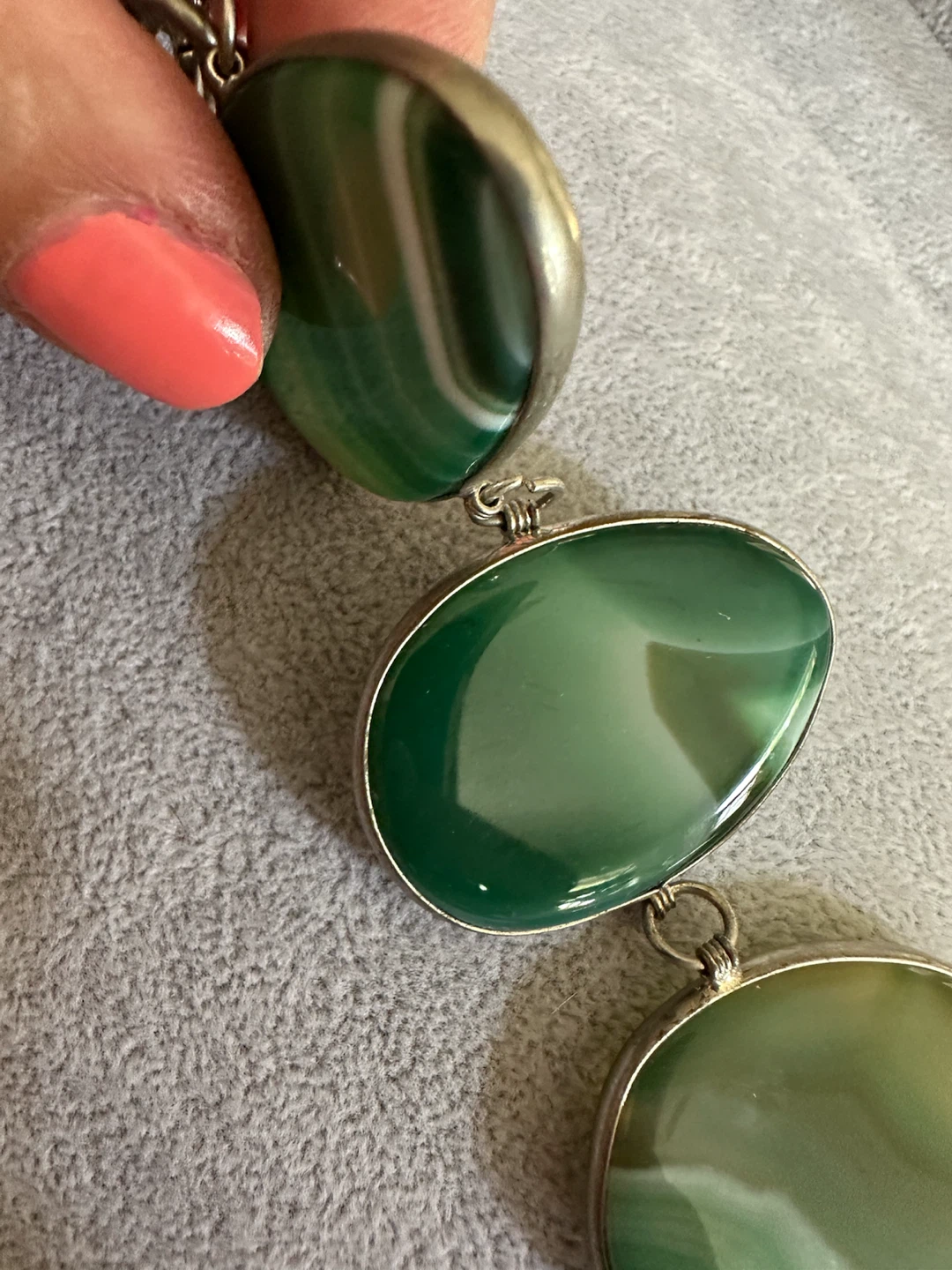 Green Agate & Silver Tone Chain Belt - photo 5