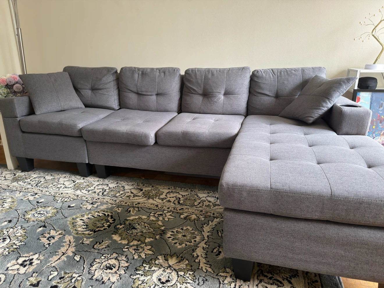 Grey Sectional Sofa with Ottoman - photo 2