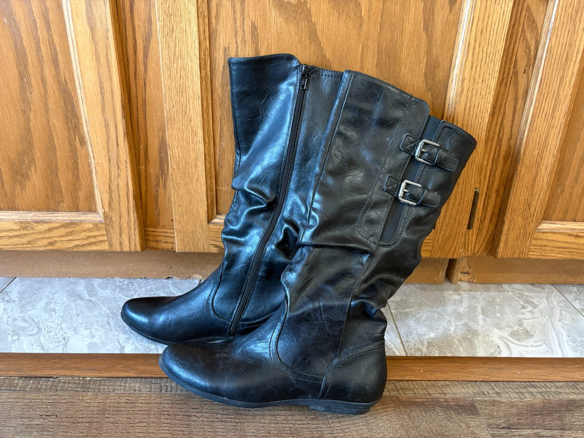 Black Faux Leather Tall Boots