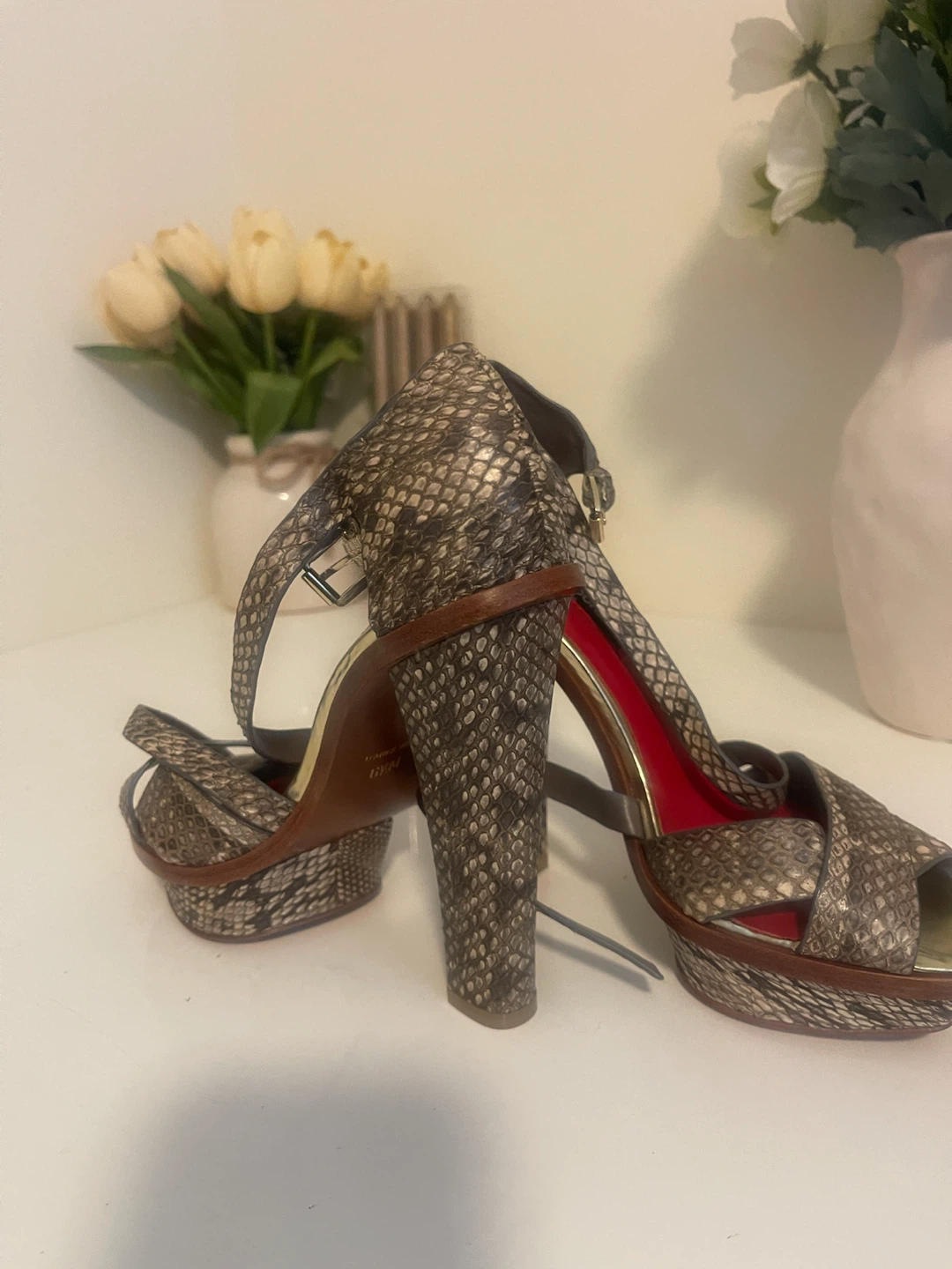 Charles Jourdan Snake Print Platform Heels