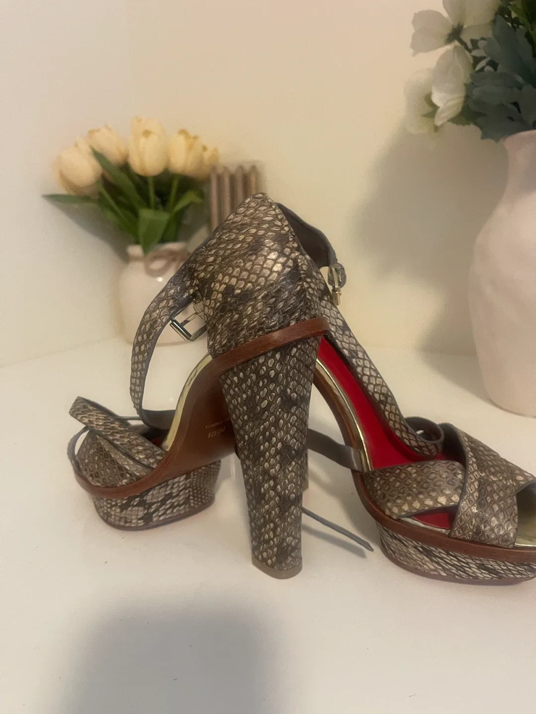 Charles Jourdan Snake Print Platform Heels