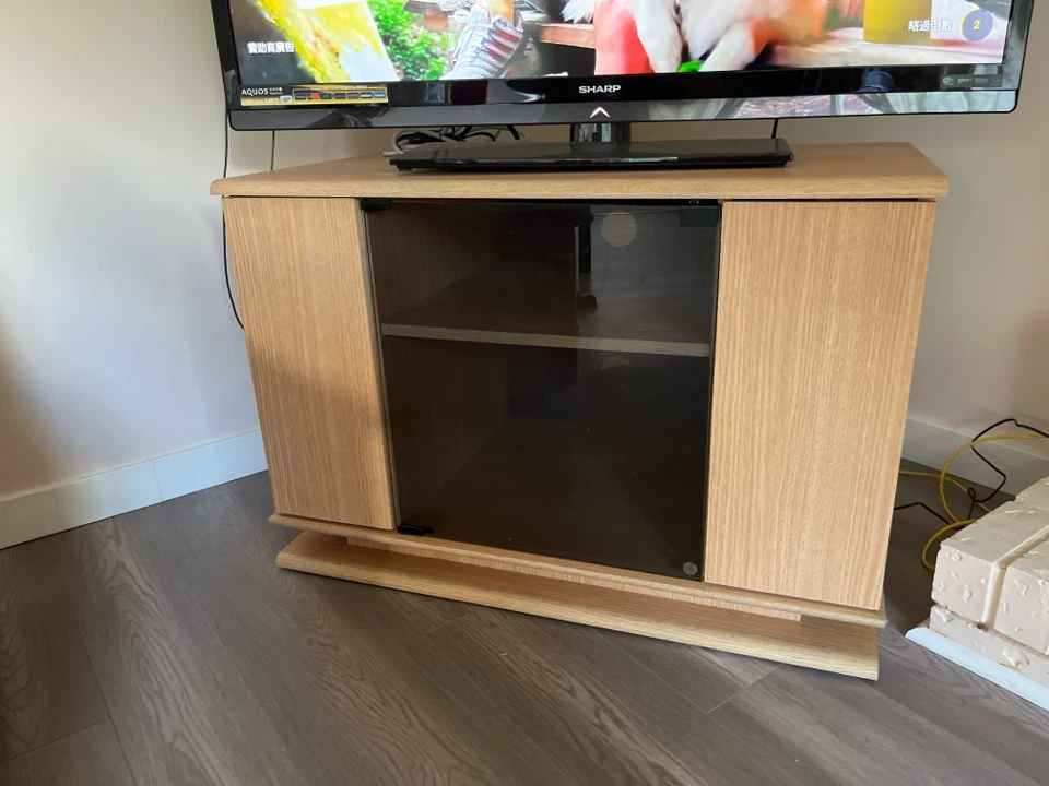 Wooden Media Console with Glass Door