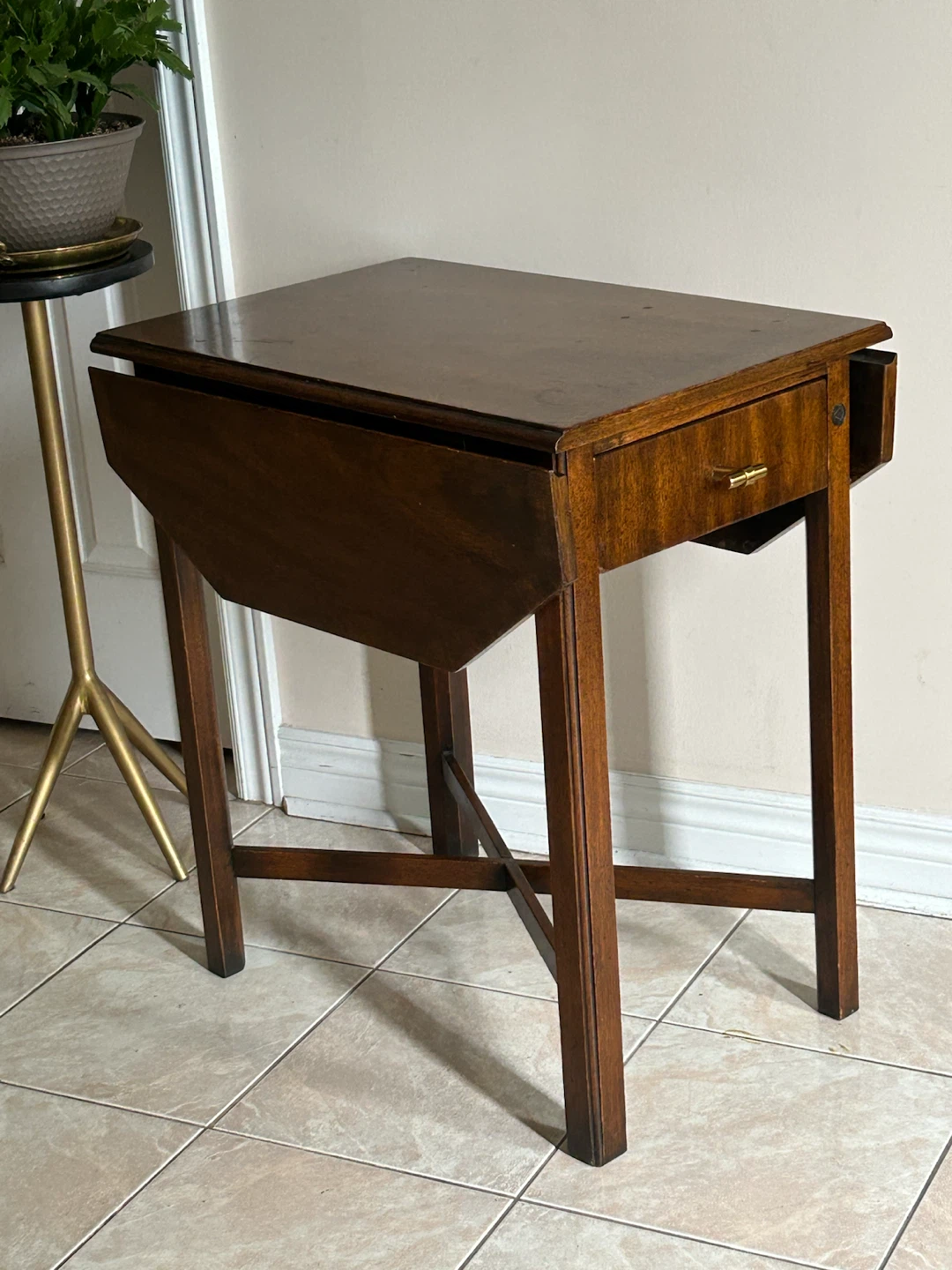 Vintage Drop Leaf Side Table with Drawer