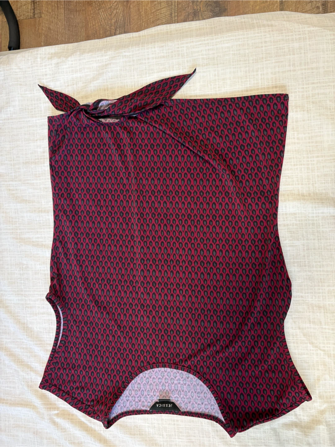 Jessica Red/Black Patterned Tie-Neck Top