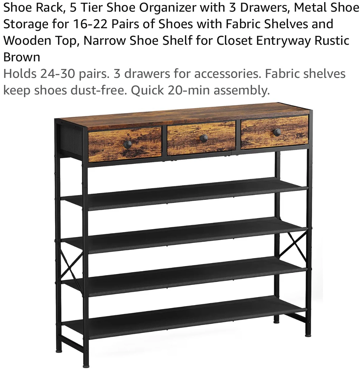 5 Tier Shoe Organizer with 3 Drawers SR6