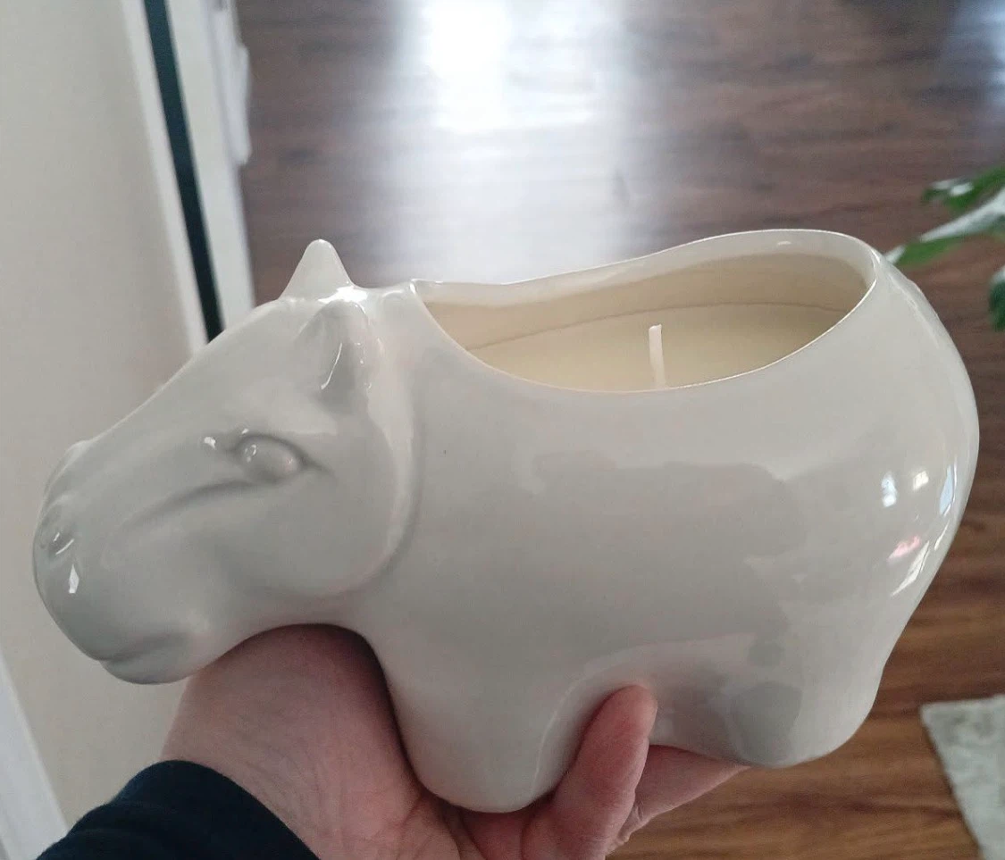 White Hippo Shaped Candle