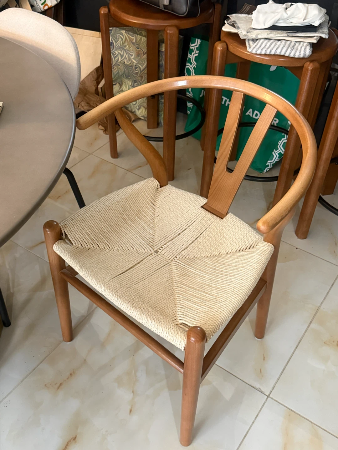 Wooden Wishbone Chair with Woven Seat