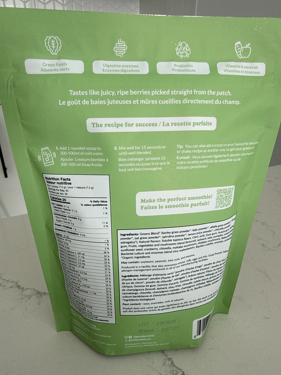 UNOPENED GoodProtein Green Superfood Juice Mixed Berries 225g - photo 2