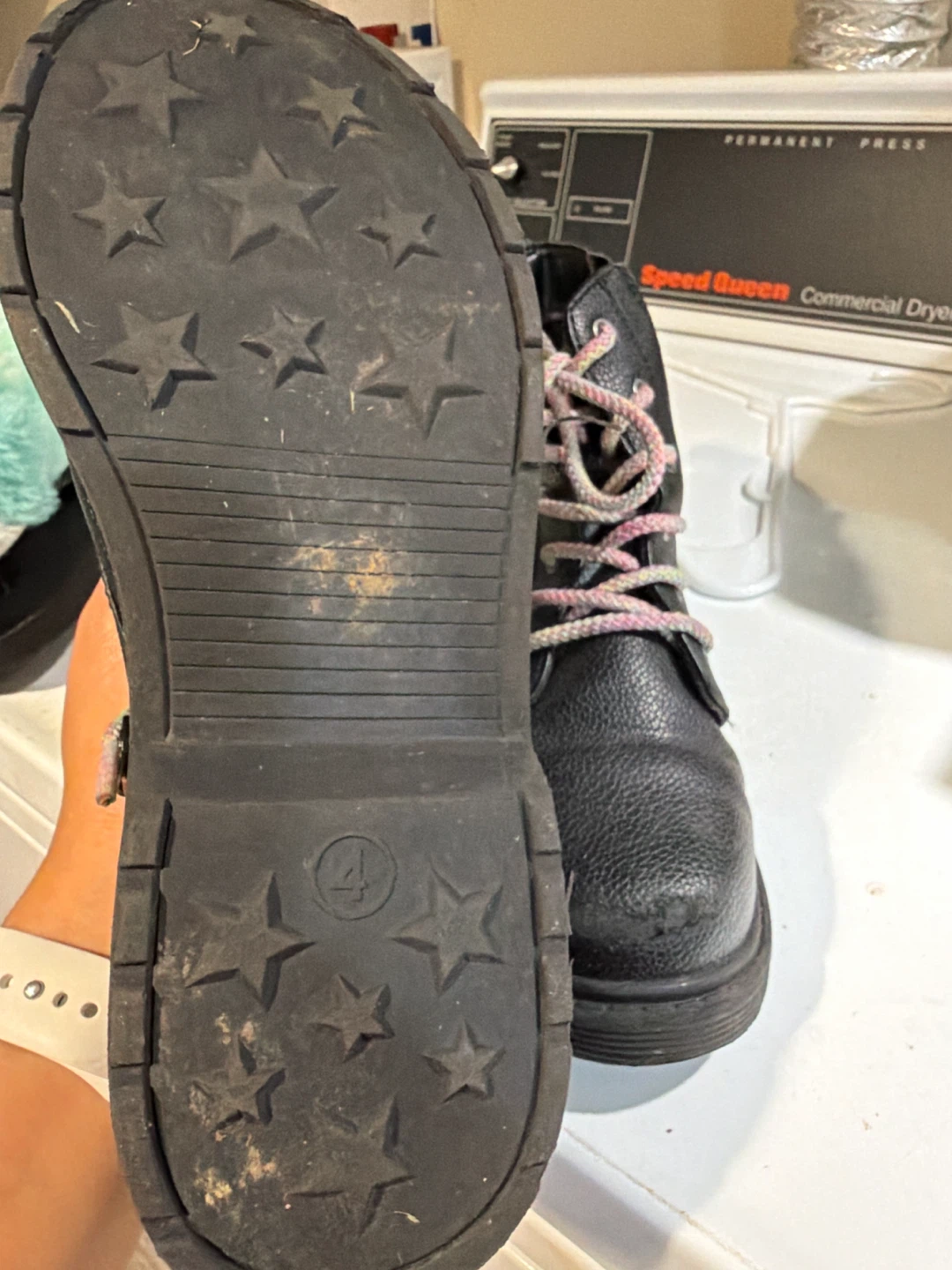Black Combat Boots with Pink and Yellow Laces - Size 4 - photo 3