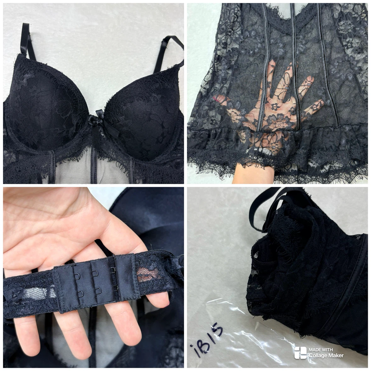 Cinema Etoile Black Lace Mesh Bustier Babydoll Underwire Size S - photo 3