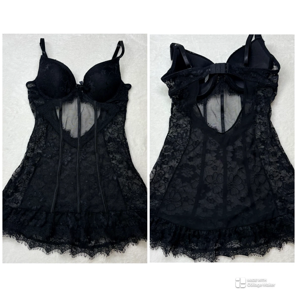Cinema Etoile Black Lace Mesh Bustier Babydoll Underwire Size S - photo 5