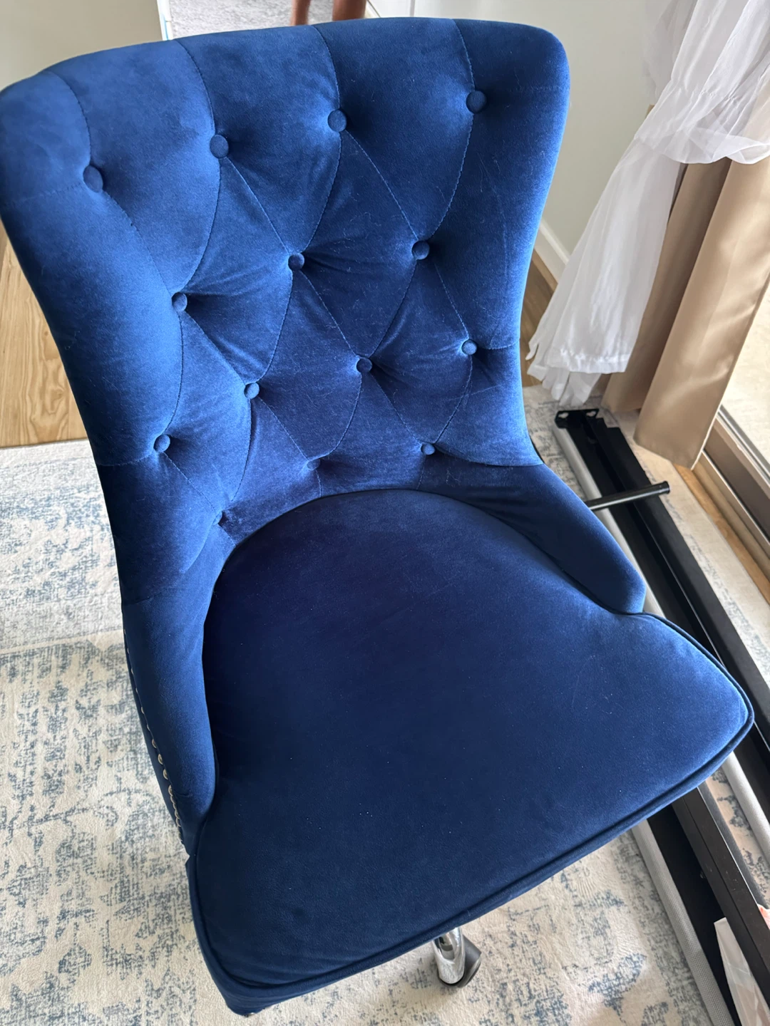 Blue Velvet Tufted Office Chair