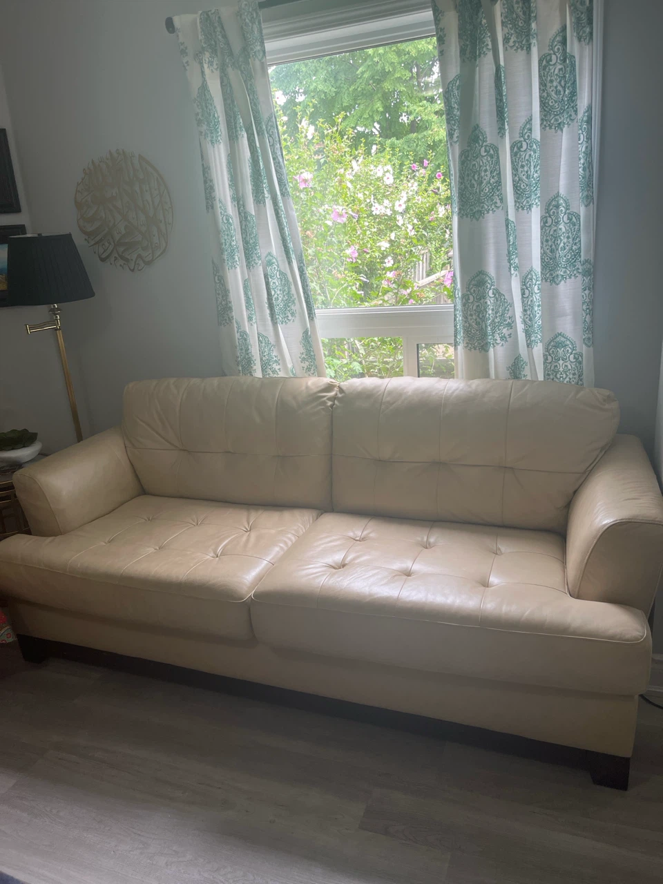 2 Cream Leather Loveseat Sofa