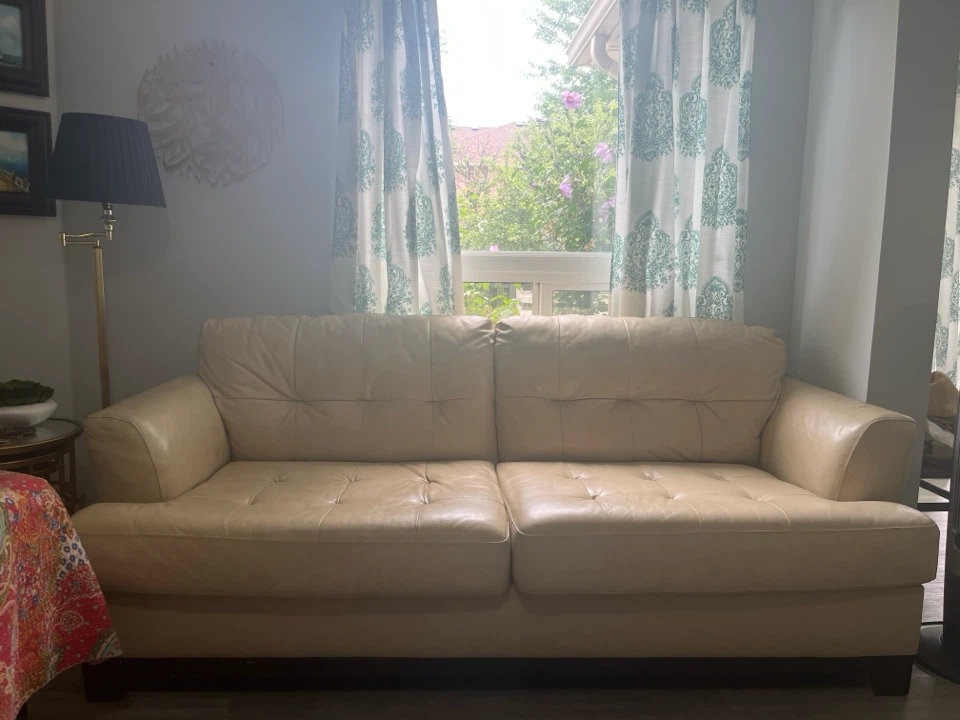 2 Cream Leather Loveseat Sofa - photo 3