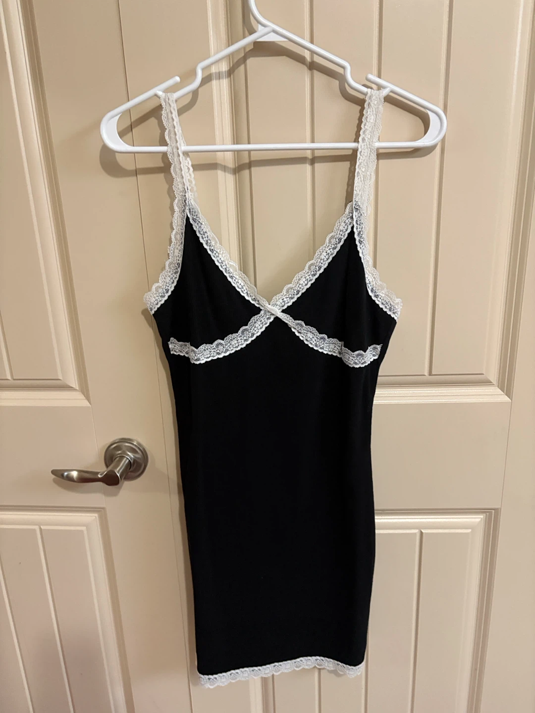 Garage Black slip dress with white lace trim