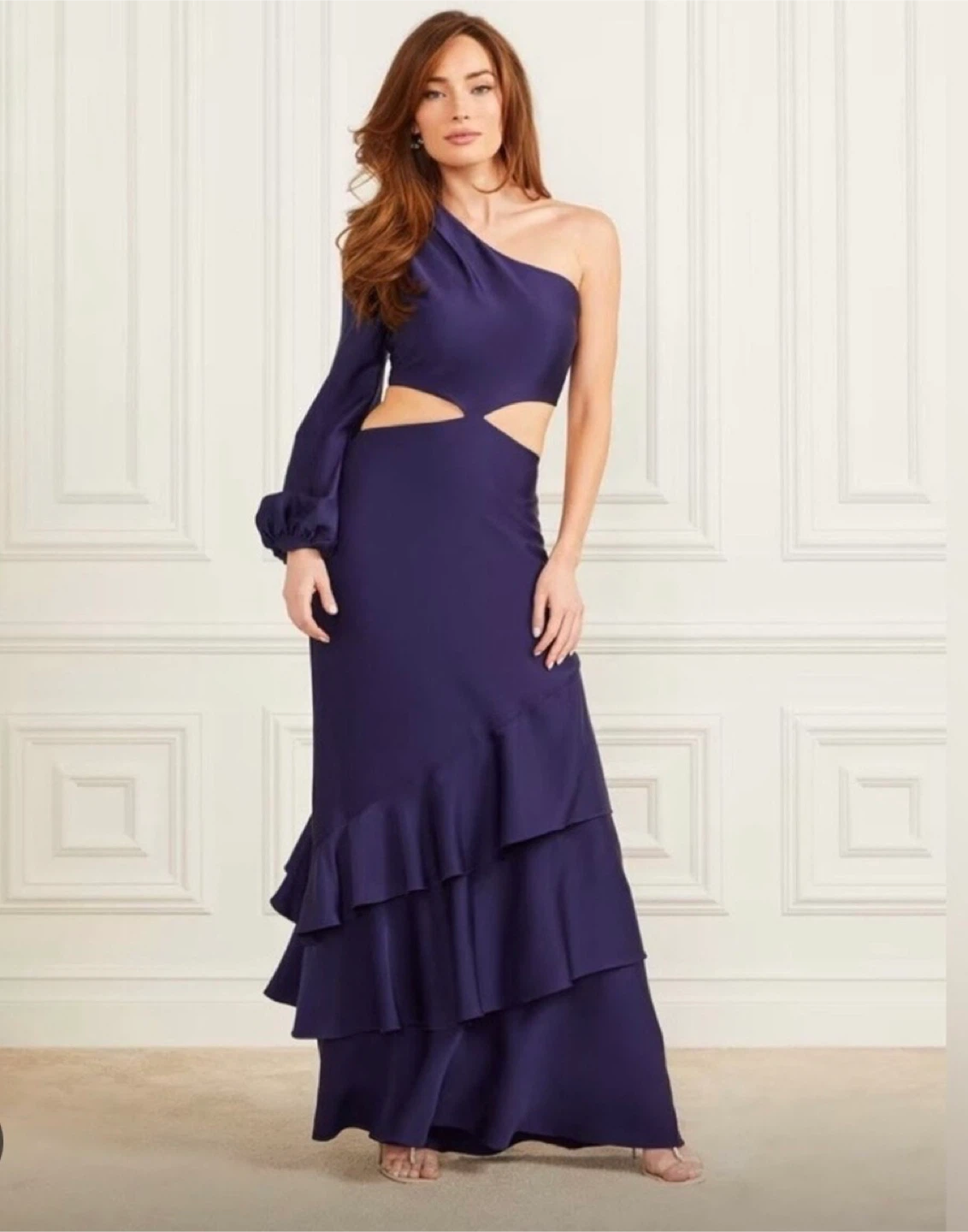 MARCIANO by Guess Navy One-Shoulder Ruffle Maxi Dress