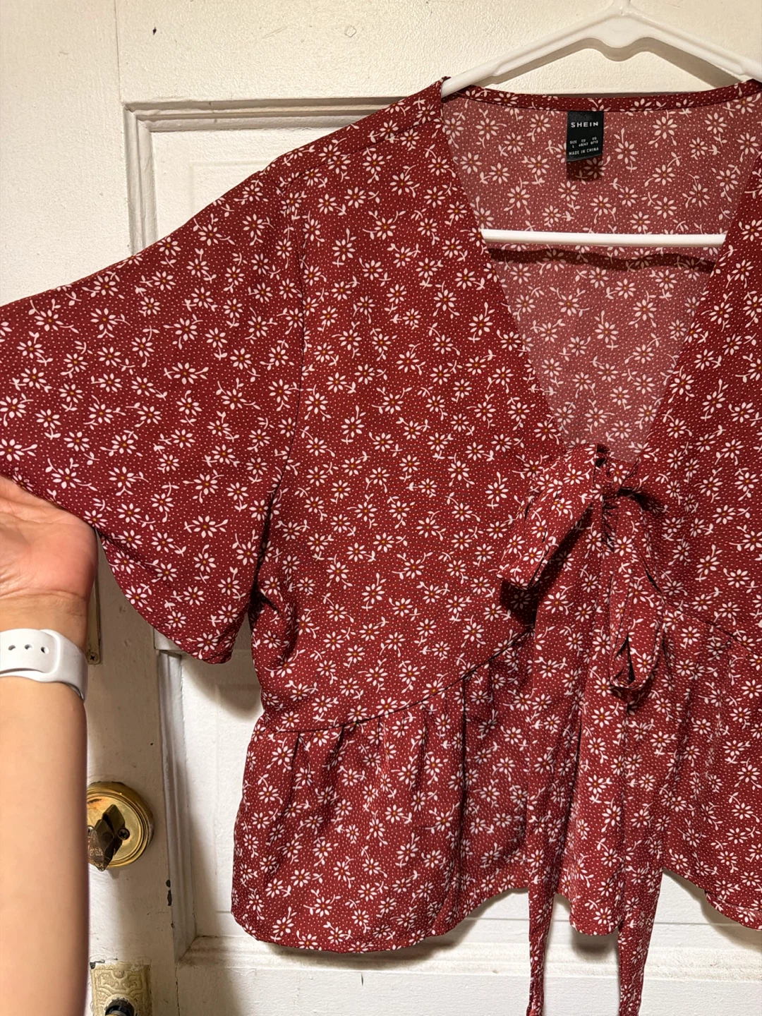 SHEIN Floral Tie-Front Peplum Top - Red - photo 2